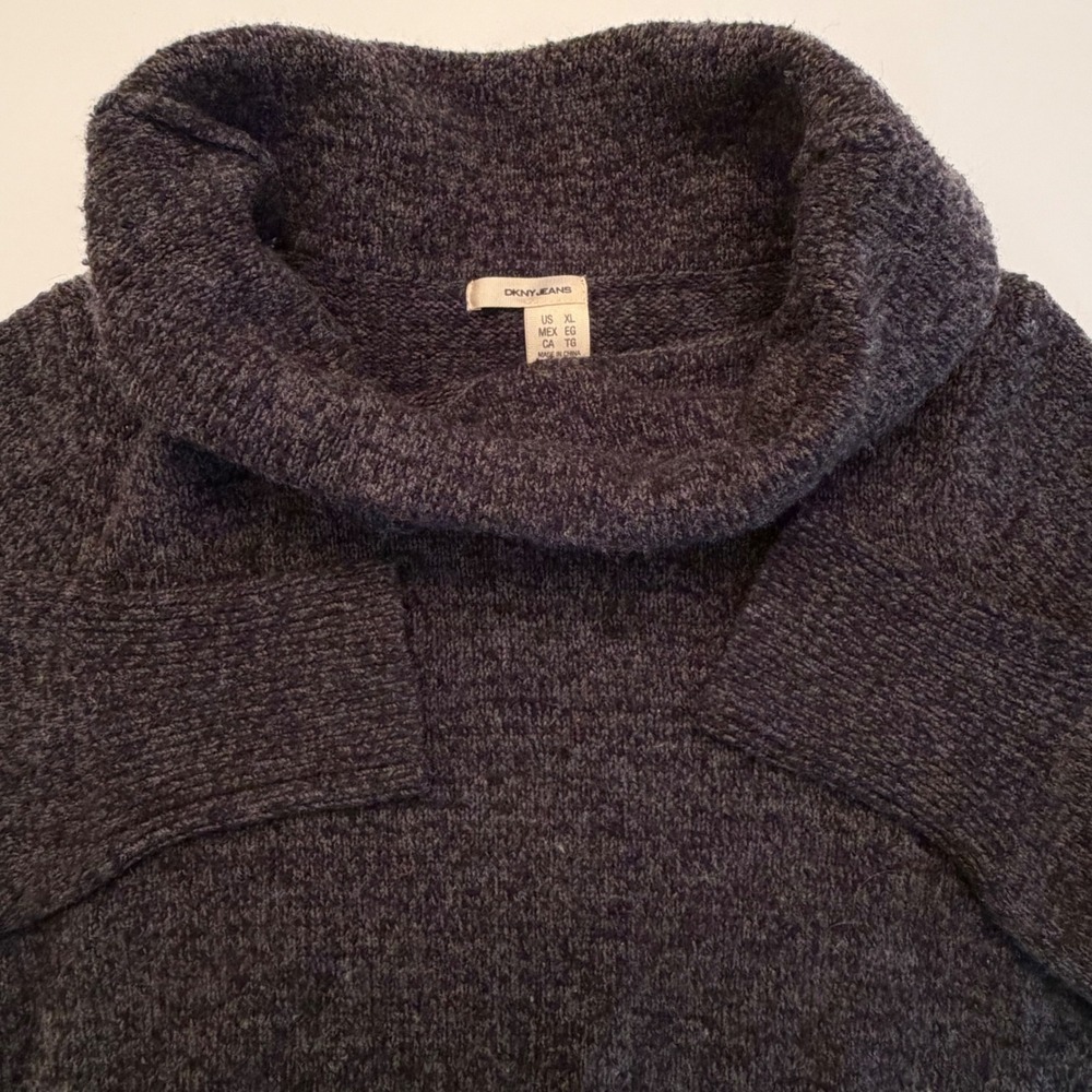 DKNY Jeans Womens XL Charcoal Gray‎ Marled Cowl Neck Wool Blend Knit Sweater